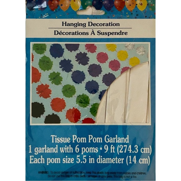3 NEW TISSUE POM POM GARLANDS IN BLUE, YELLOW & WHITE. NIB-9ft. EACH - Picture 4 of 10